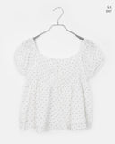 Luna Dot Shirring Puff Short Sleeve Blouse