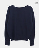 Moin wool V-neck loose button long sleeve knit