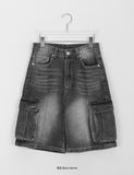 Kuwa Black Blue Washing Bermuda Cargo Pants