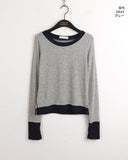Anns Layered Color matching Round Long Sleeve Warmer T-Shirt
