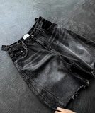 Adjust cut black denim bermuda pants