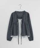 Slow-in Stripe Frill Ribbon Layered Blouse