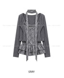 Bay Ruffle Check Cardigan Set