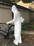 Kudo Button Hood See-Through Long Sleeve Cardigan