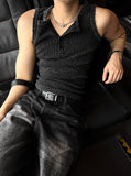 Pigment Henley Neck Damage Detail Muscle Fit Sleeveless