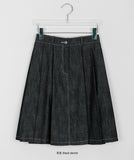 Rancho pleated denim banding midi skirt