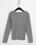 Liren Stripe Slim Fit Round Crop Long Sleeve T-Shirt