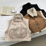 Full Fleece Brushed High Neck Buckle Mustang Vest