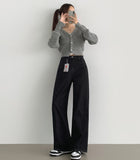 Winter Non-Fade Peach Fuzz Non-Span Long Wide Denim Pants