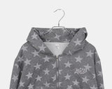 Newzing Star Color Matching Crop Long Sleeve Hood Zip-Up
