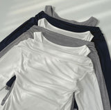 Drape Off-Shoulder Knit Layered Fake Layered T-shirt