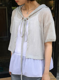 Duco Summer Crop Ribbon Hood Short Sleeve Cardigan