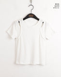 Picto Layered Shoulder Slit Short Sleeve T-Shirt
