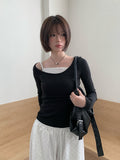Chaerin Deep U-Neck Two-Way Layered T-Shirt