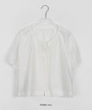 Meldew Ribbon Button Puff Short Sleeve Blouse