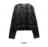 Lidore Metal Button Leather Jacket