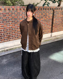Shy Suede No-Collars Snap Button Zipper Pocket Blouson Jacket