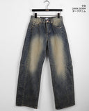 Wick Yellow Washing Slit Long Wide Denim Pants