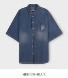 Sia damage washed denim short-sleeved shirt