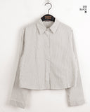Eiteun Stripe Cotton Crop Long Sleeve Shirt