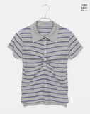 Dem Stripe Shirring PK Collar Short Sleeve T-Shirt