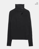 Teuan High-Neck Button Brushed Wool Long Sleeve T-Shirt