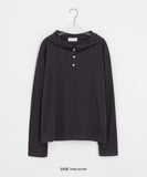 [Unisex] Ael Button Rib Hood Long Sleeve Tee