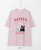 Netiku Cat Printed Over Short Sleeve Tee