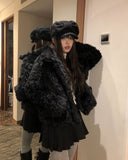Leon collar quilted fur half jacket
