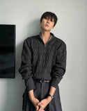 Cable long sleeve knit half zip up ver