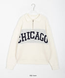 [unisex] Bell lip lettering half-zip collar knit