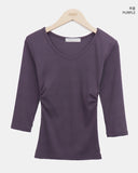 Neilon V-neck Side Shirring Three-Quarter T-shirt