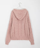 Leim wool cable knit hood zip-up cardigan