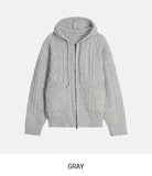 [wool30%] Woods Cable Two-Way Knit Hooded Zip-Up