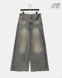 Binden side pin tuck back pocket wide denim pants