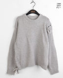Shabu Eyelet Slit Ribbon Strap Long Sleeve Knit