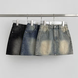 Hip-up Vintage Back Pocket Point Washing H-line Denim Skirt