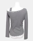Wondeun Stripe One-Shoulder T-Shirt