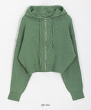 Sitanne Hood Cropped Knit Zip-Up Cardigan