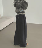 Back Pocket Double-Side Brushed Folding Long Wide Banding Pants