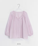 Mopel Shirring Round Long Sleeve Blouse