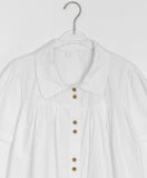 Belbo pin tuck button short sleeve blouse