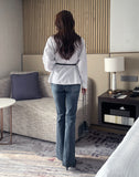 Nels Stripe Frill Collar Blouse (Belt Set)