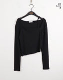 Nuel square neck thong slit long sleeve T-shirt