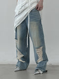 Necked raw damaged denim