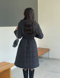 Vero Rabbit Fur Collar Long Padding Coat (Belt Set)
