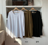 Loose Fit U Neck Long Sleeve Tee