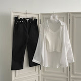 Hem Side Slit Capri Span Cotton Pants