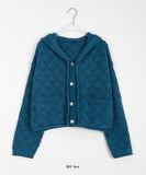 Skida Punching Crop Wool Knit Hood Cardigan