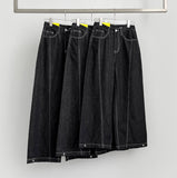 Raw Trendy Front Diagonal Cut Wide Fit Denim Pants